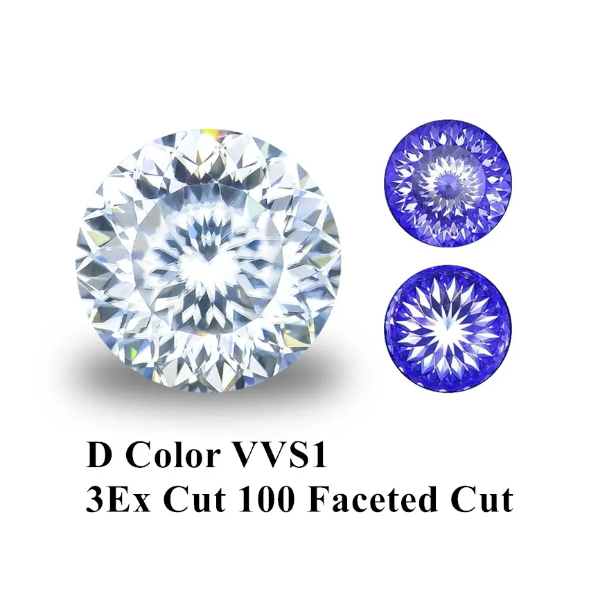 Tbestone Round 100 Faceted Cut Loose Moissanite Stones 0.1-6ct D Color VVS1 Lab Grown Diamonds With GRA Certificates Pass Tester