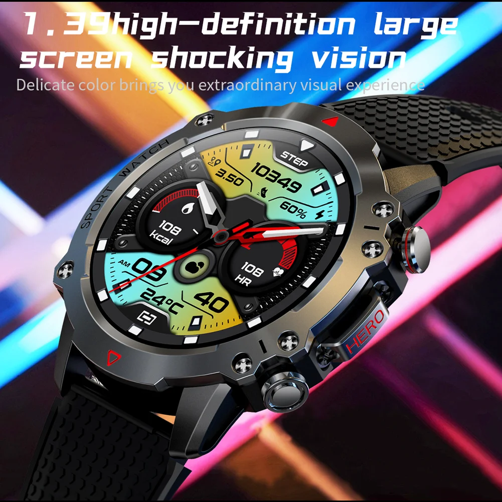 ساعة ذكية للرجال من Time Owner 2024 مزودة بتقنية البلوتوث ومقاومة للماء للرياضات الخارجية تتميز بشاشة كبيرة عالية الدقة مقاس 1.39 بوصة