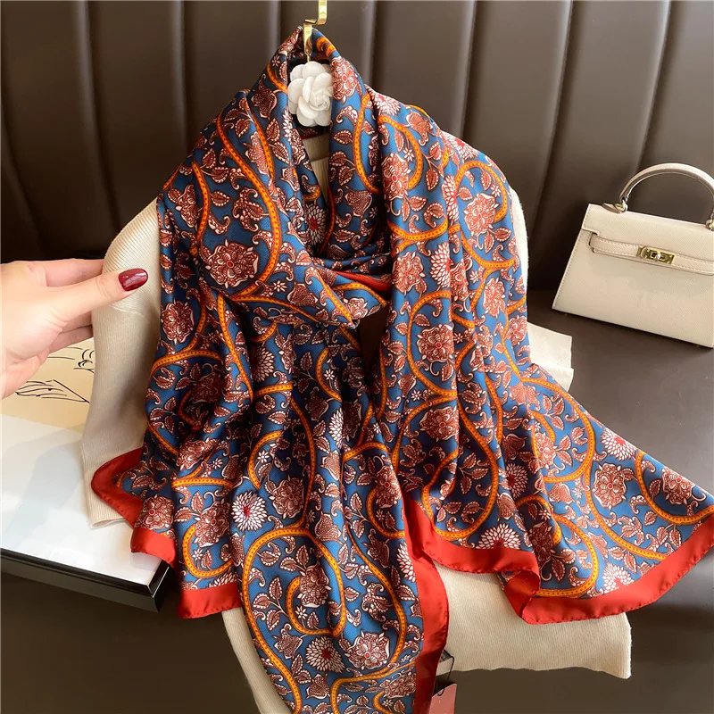 180x90cm Paisley Print Hijab Summer Beach Pareo Silk Scarf Women Luxury Bandana Soft Long Foulard Shawl Designer Bufandas Mujer
