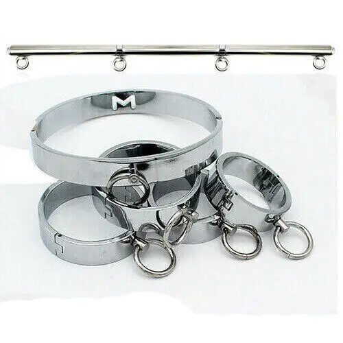 HotX Metal Steel Bondage Cuffs Collar Handcuff Ankle Wrist Cuff Shackl Slave Sex Restraint Necklace Sex Toy for Couple