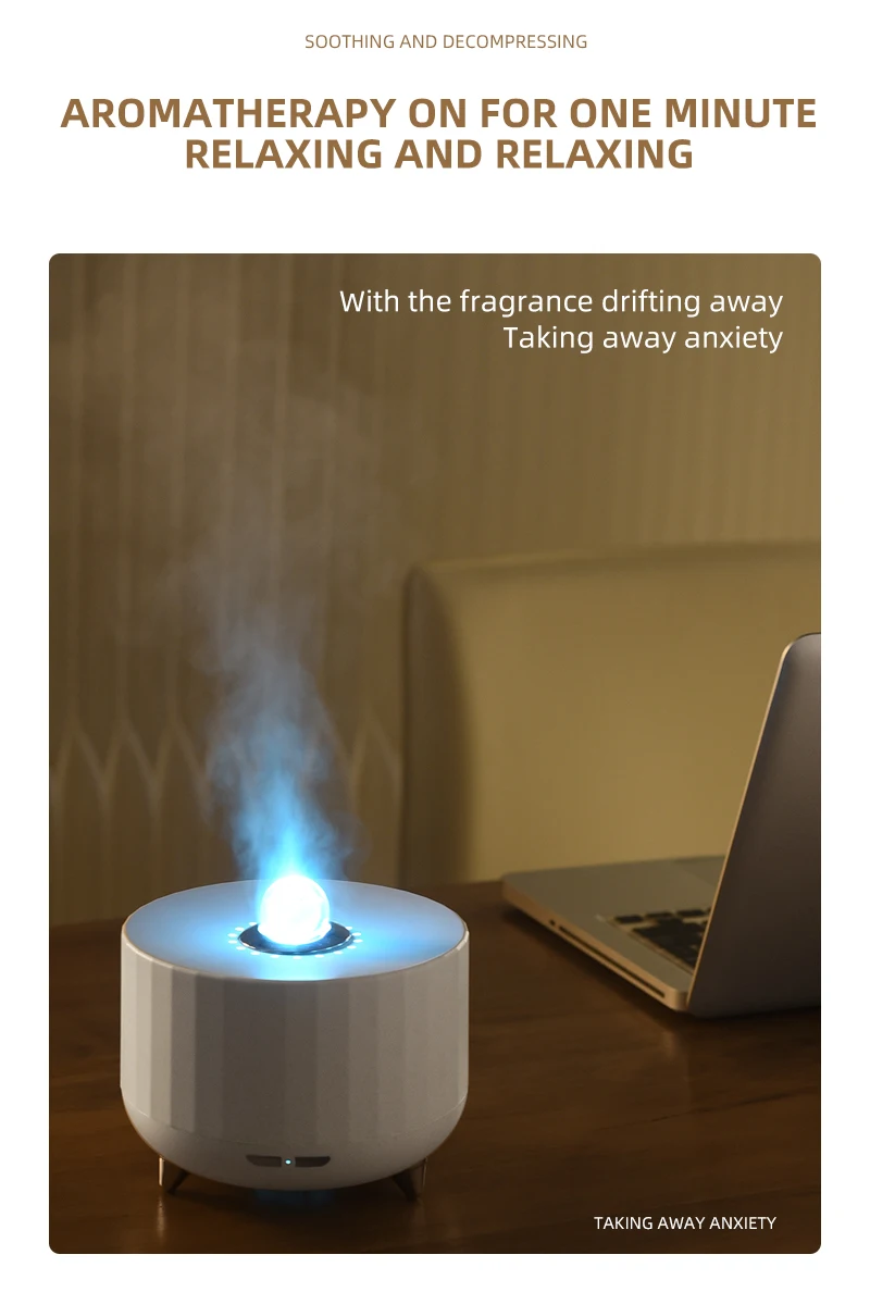 3D-Flammen-Aroma-Luftbefeuchter, 7-Farben-Licht, 2H/4H-Timer, 300ml, Diffusor für ätherische Öle, leiser Nebel, Tischdekoration für Zuhause und Büro – Detail 9