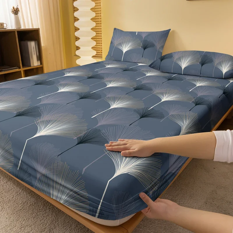 Simple modern Fan shaped Geometry printed matte Fitted Sheet, bedroom printed bed cover, bedding