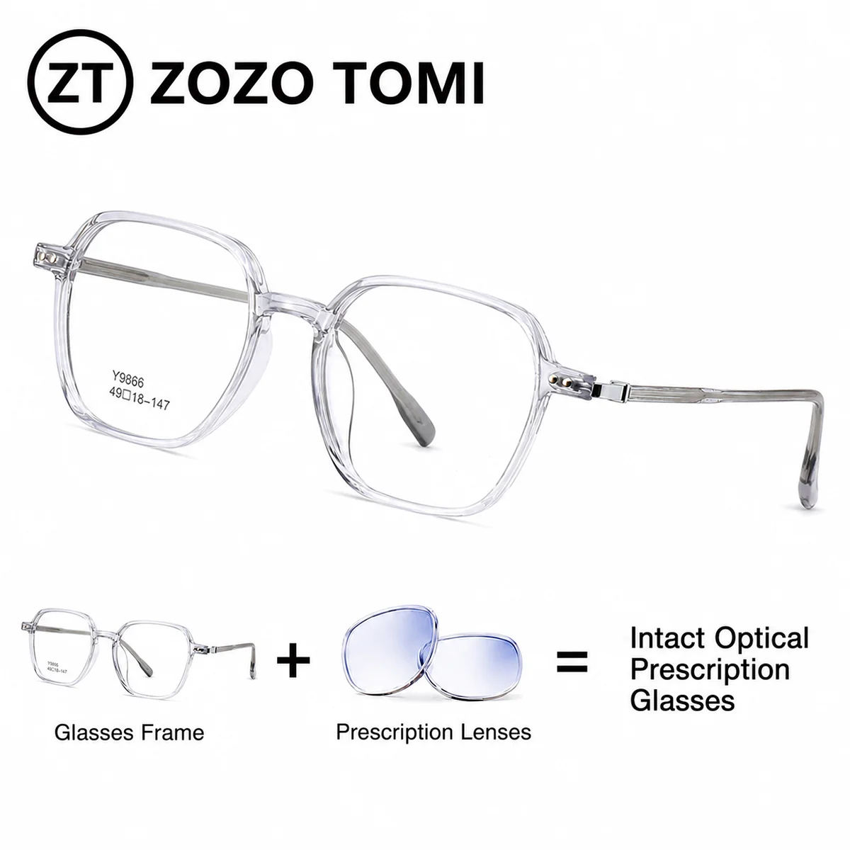 TR90 Clear Prescription Glasses Frame Men Women Transparent Square Eyeglasses Frame Optical Myopia Spectacles Frame Y9866 Lens