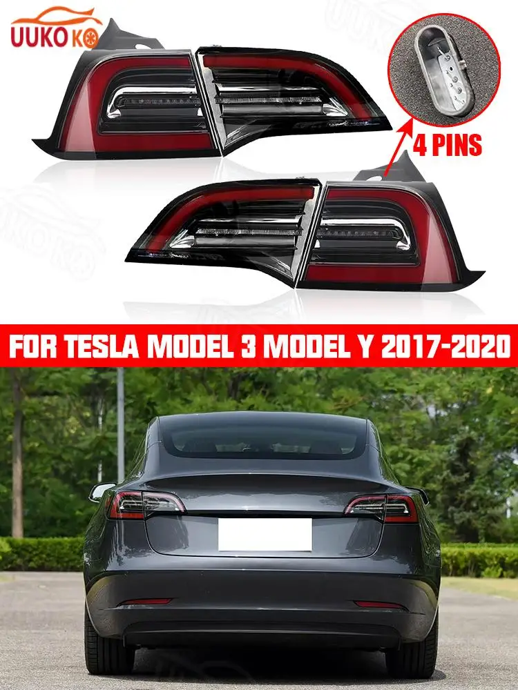 LED Tail Lights for Tesla Model 3 Model Y 2017-2020 Rear Lamp Turn Signal Light Stop Brake Lamp Driving Fog Lamp EU Version