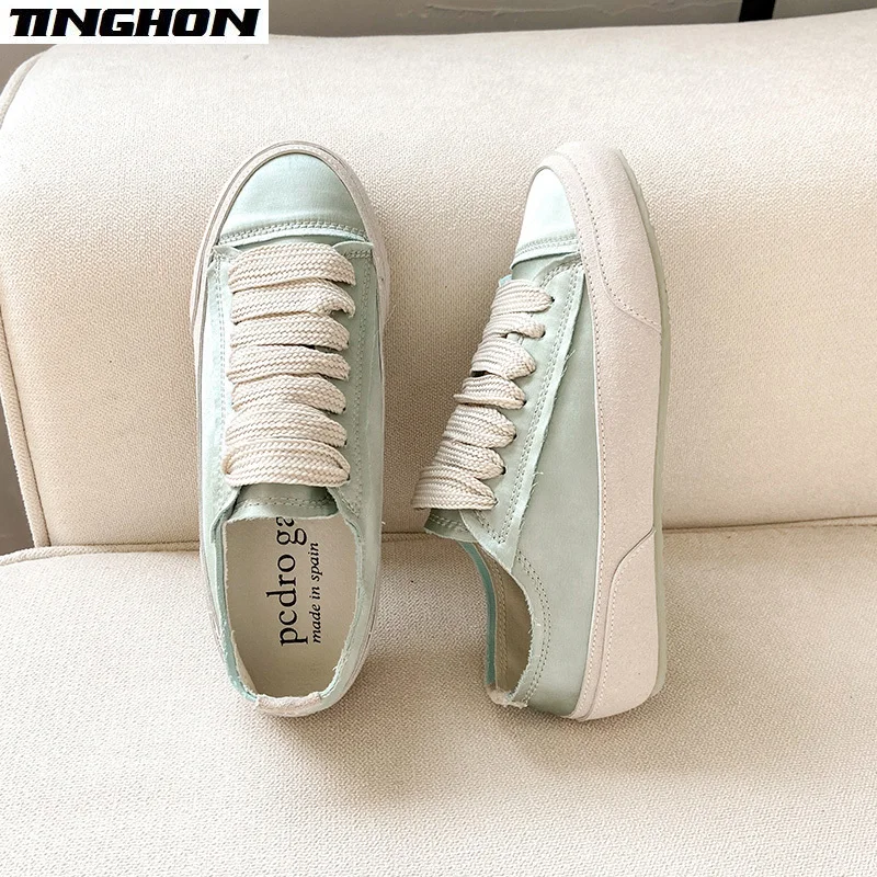 Spring Autumn Winter Spanish Style Casual Flat Satin and Silk Female College Style Campus Daily All-Match Lace-Up Single Shoes