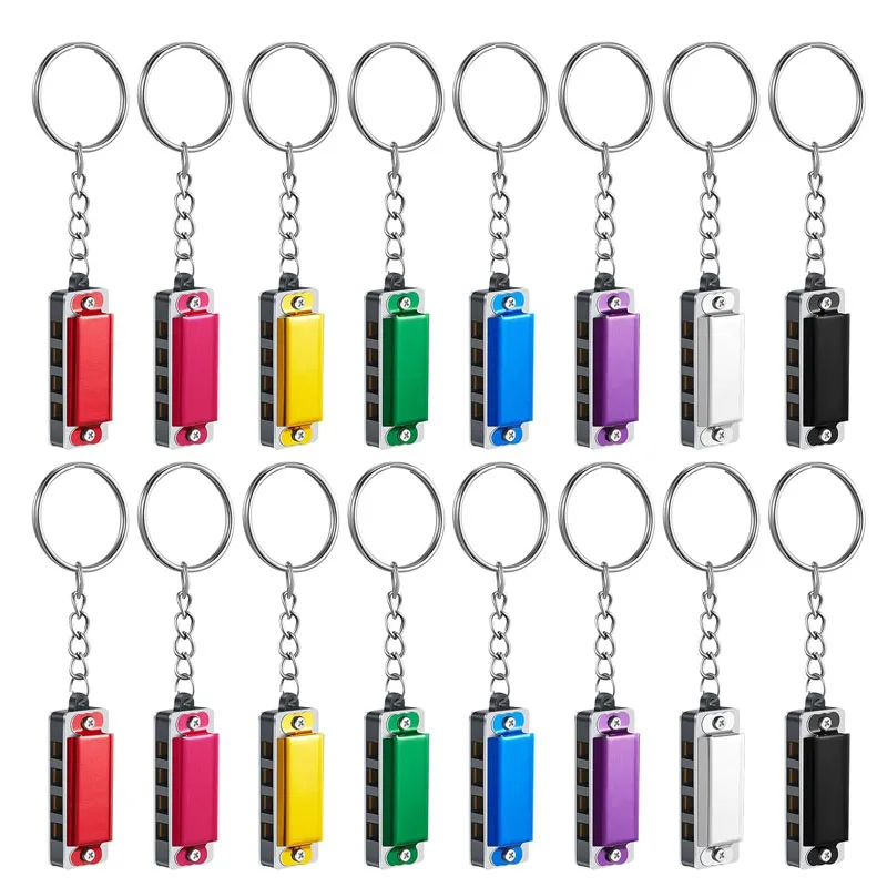 Portable Mini Harmonica Keychain 4 Holes 8 Tunes Backpack Charm Music Party Favors Birthday Gifts Educational Toys Kids & Adults