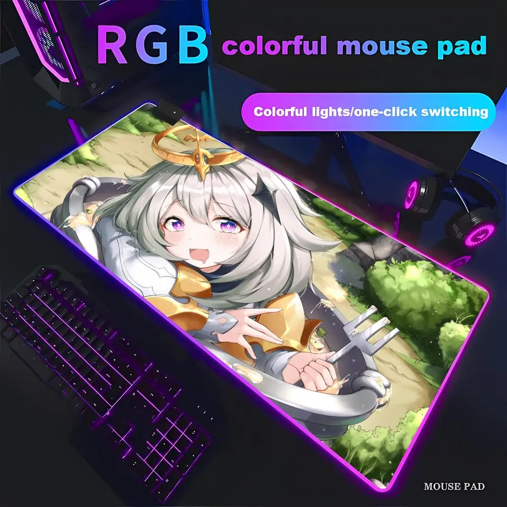 

Genshin Impact Paimon Коврик для мыши Анимационные игры Красивый игровой коврик для мыши RGB HD Gamer Большой светодиодный светильник Компьютерный коврик Нескользящий