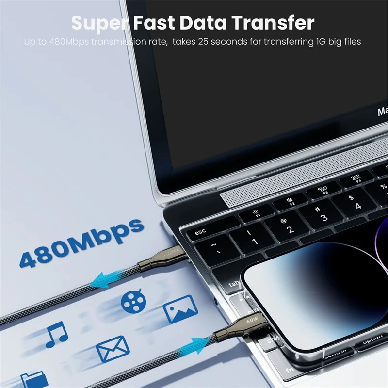 Vyvylabs 60 واط كابل شحن سريع نوع C إلى نوع C كابل آيفون 17 16 15 لماك بوك باد سامسونج شاومي كابل الشاحن السريع