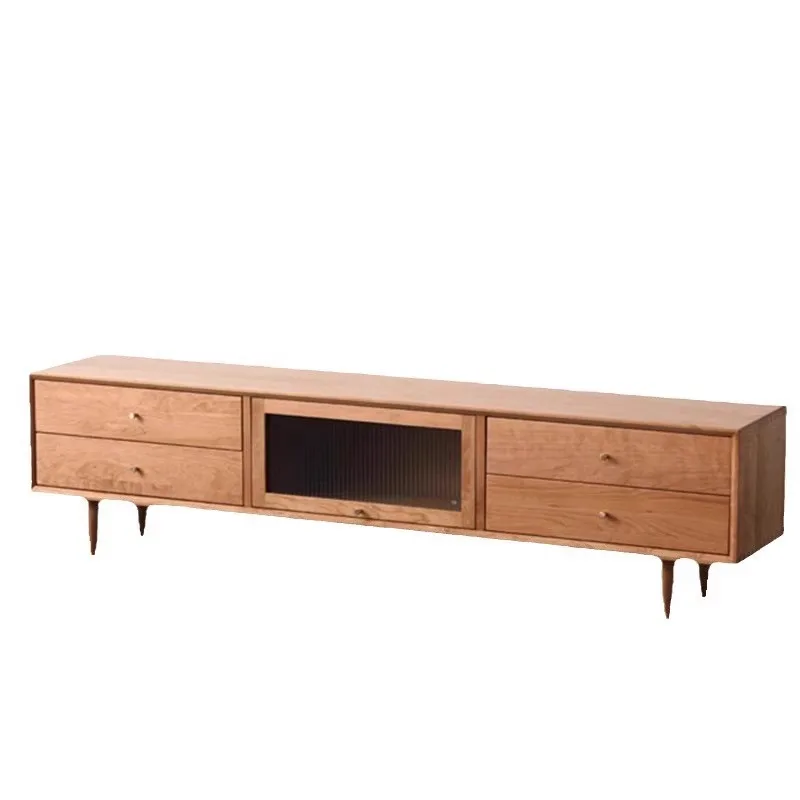 

TV cabinet modern simple living room combination small apartment log cherry wood sunny day floor cabinet