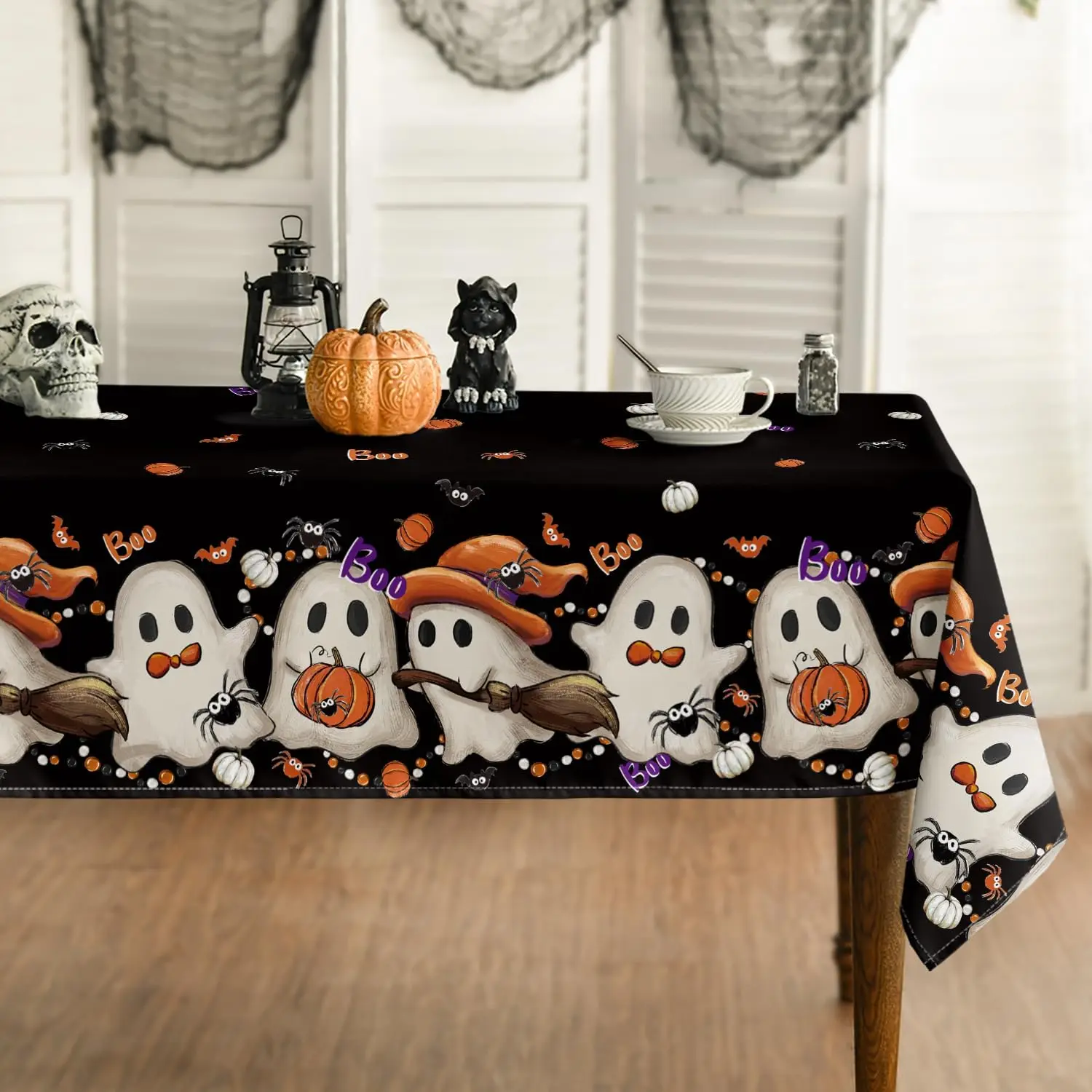 Halloween Ghost Spider Bat Rectangle Tablecloth for Table Decor Reusable Kitchen Dining Table Cloth Halloween Decorations
