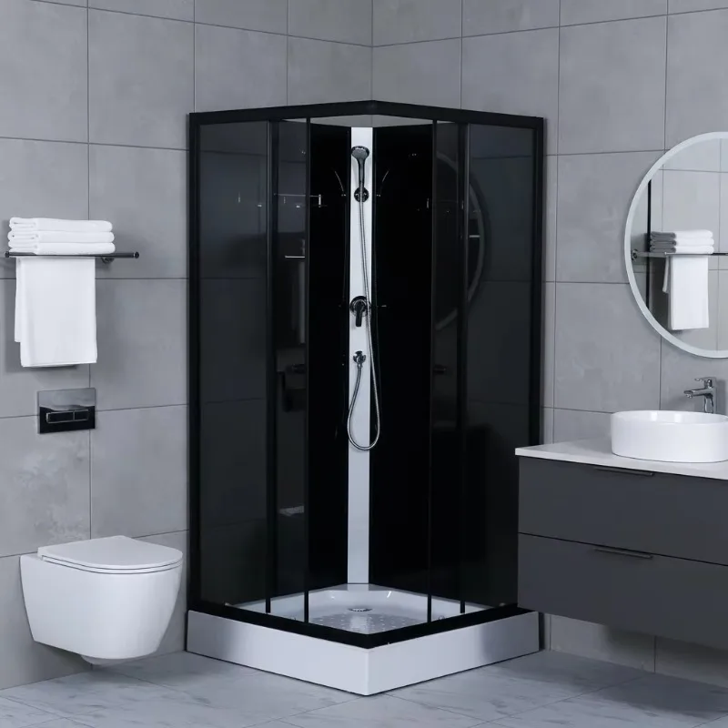 Wholesale Black Matte Sliding Shower Room 6mm 8mm Tempered Glass OEM Factory Custom Size, Hotel Apartment