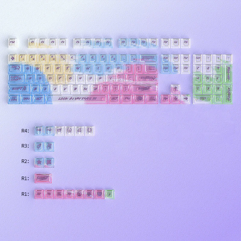 레인보우 그래피티 125 키 샤인 스루 PC 투명 체리 프로파일 61/64/68/75/87/96/100/104/108 MX 기계식 키보드용