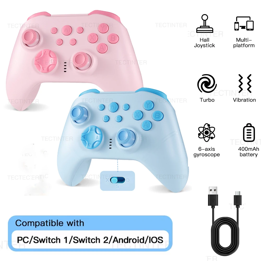 

Беспроводной контроллер для игровой консоли Nintendo Switch 1/2, Bluetooth-геймпад для ПК, джойстик с датчиком Холла для Android/IOS