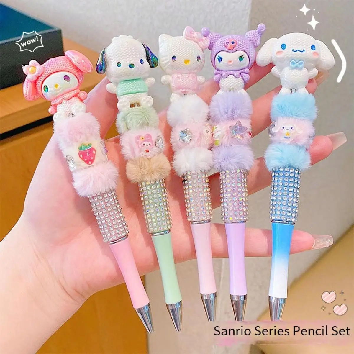 

Sanrio Cute Girl Kuromi Plush Bead Pen New Style Cartoon Crystal Flash Diamond Rotating Neutral Pen Student School Season Gift