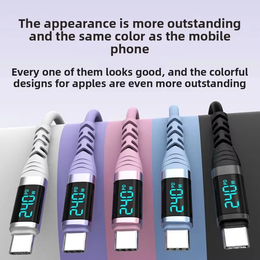 Silicone 240W Digital Display USB C to Type C Fast Charging Data Wire Cable For Iphone 15 16 17 Pro Max Samsung s26 s25 Xiaomi - view 4