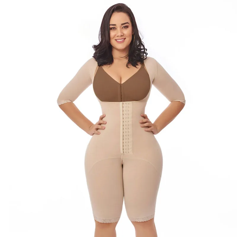 High Compression Shapewear With 3 Hooks Long Sleeved Open Chest Knee Postpartum Body Shapers Women Fajas Colombianas Daily Wear