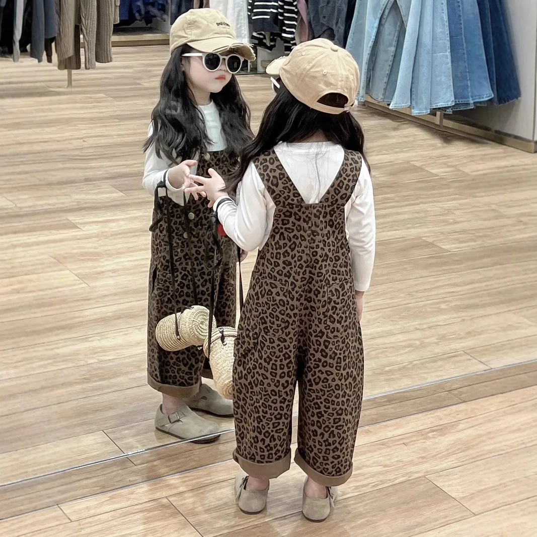 Jumpsuit for Girls 2026 Autumn Kids Girls Retro Leopard Print One-piece Overalls