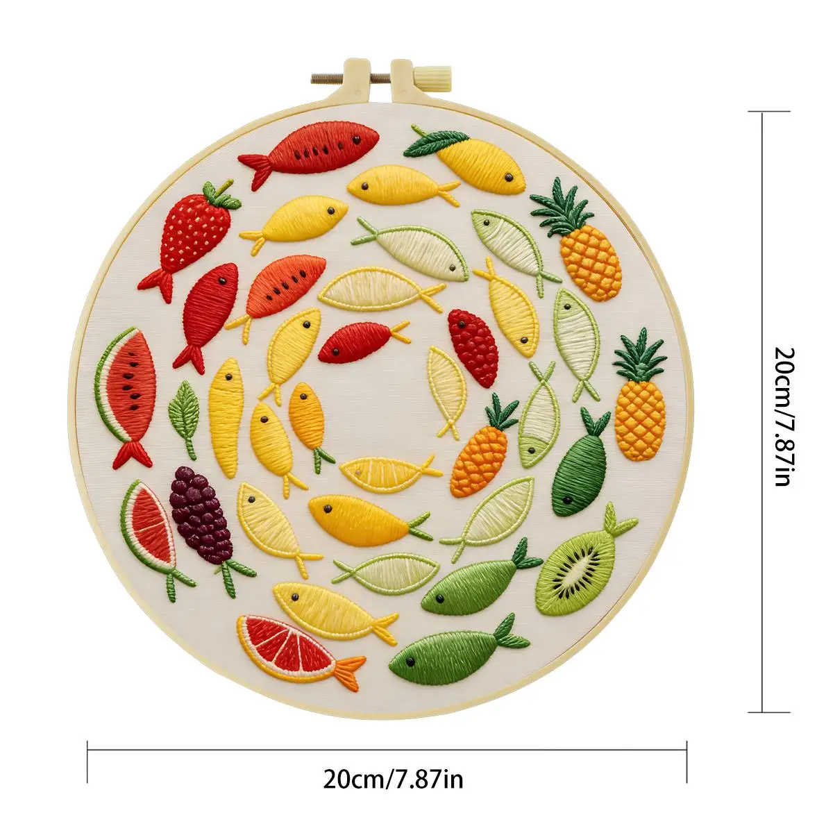 1 Stück 20X20CM/15X15CM 7,87/6,3 Zoll Obst-Fisch-Stickerei-Starter-Kit DIY-Kit DIY-Stickerei-Set für Anfänger – Detail 5