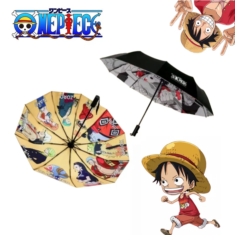 

Genuine One Piece Luffy Straw Hat Pirates Printed Automatic Umbrella Cartoon Vinyl Sunscreen Umbrella All Weather