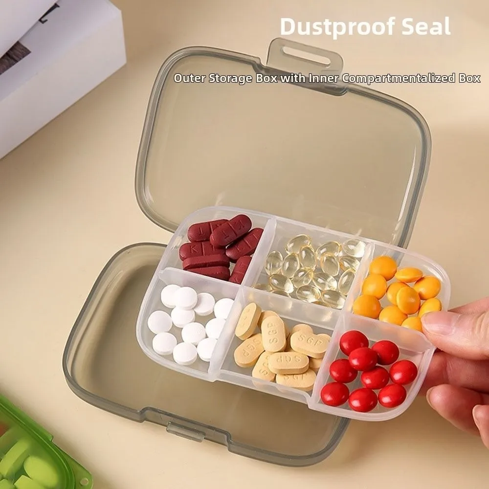 Portable 6 Grids Pill Case Clear Sealed Daily Pill Case Pills Storage Container for Medicine Vitamin Fish Oils