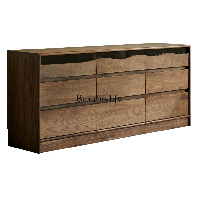 

Modern Nordic solid wood against the wall side cabinet, black walnut log nine chest cabinet