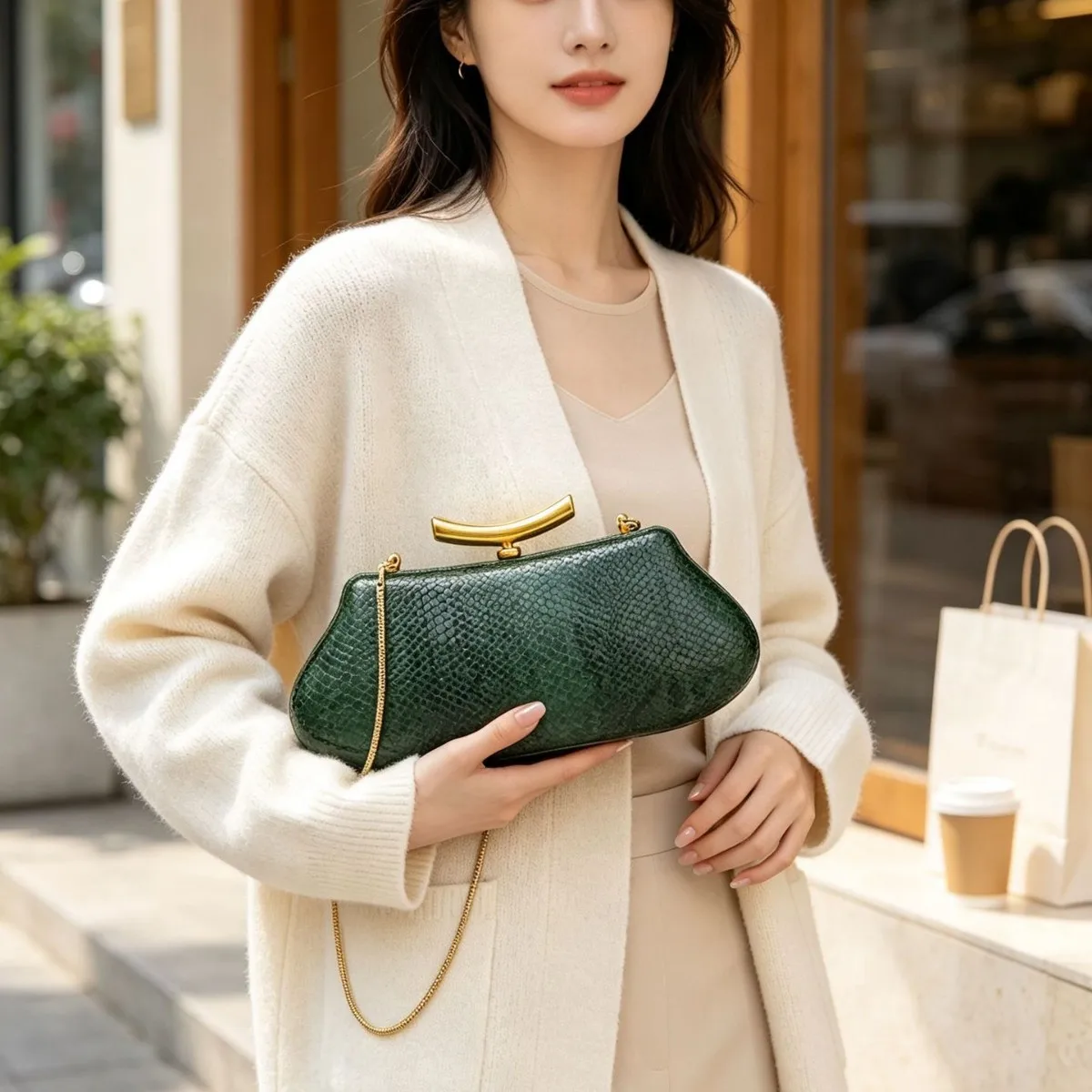curved metal buckle, exquisite bright eye, fine gold chain, messenger bag, cold-textured dinner bag.