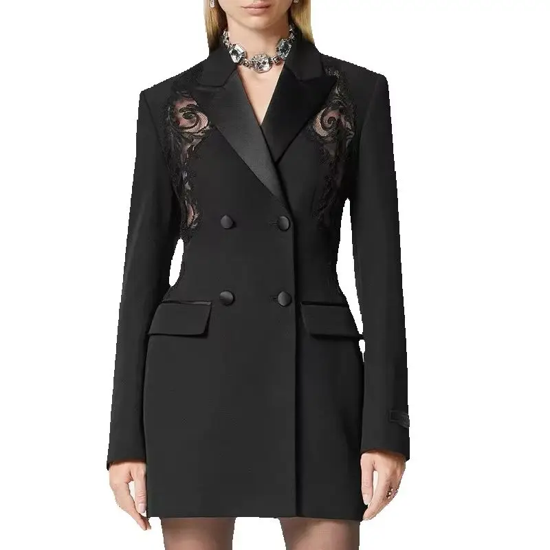 Women's Hollow Embroidery Blazer, Fashion Sexy Slightly Transparent Jacket Top, High Quality, Spring, New, 2025, y2k