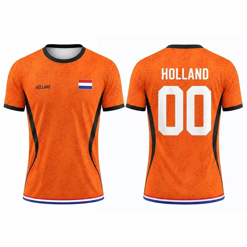 Fashion Netherlands Flag Graphic Football Jersey For Men Summer Trendy 3D Printed Sports T Shirts Loose Breathable Soccer Tees