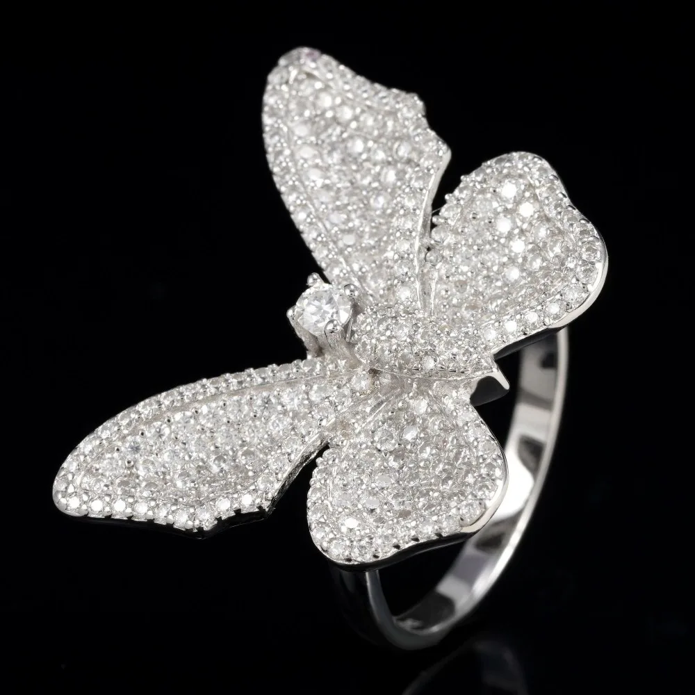 925 Silber Iced Out D-Farbe Moissanit Schmetterlingsring für Damen und Herren – Hip-Hop Rock Diamant Partyringe, testet positiv, Geschenk mit GRA-Zertifikat – Detail 5