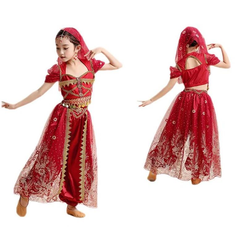 Kids India Princess Set di danza del ventre Oriental Indian Dance Sari Girl Performance Costume Bollywood Children Stage Outfit