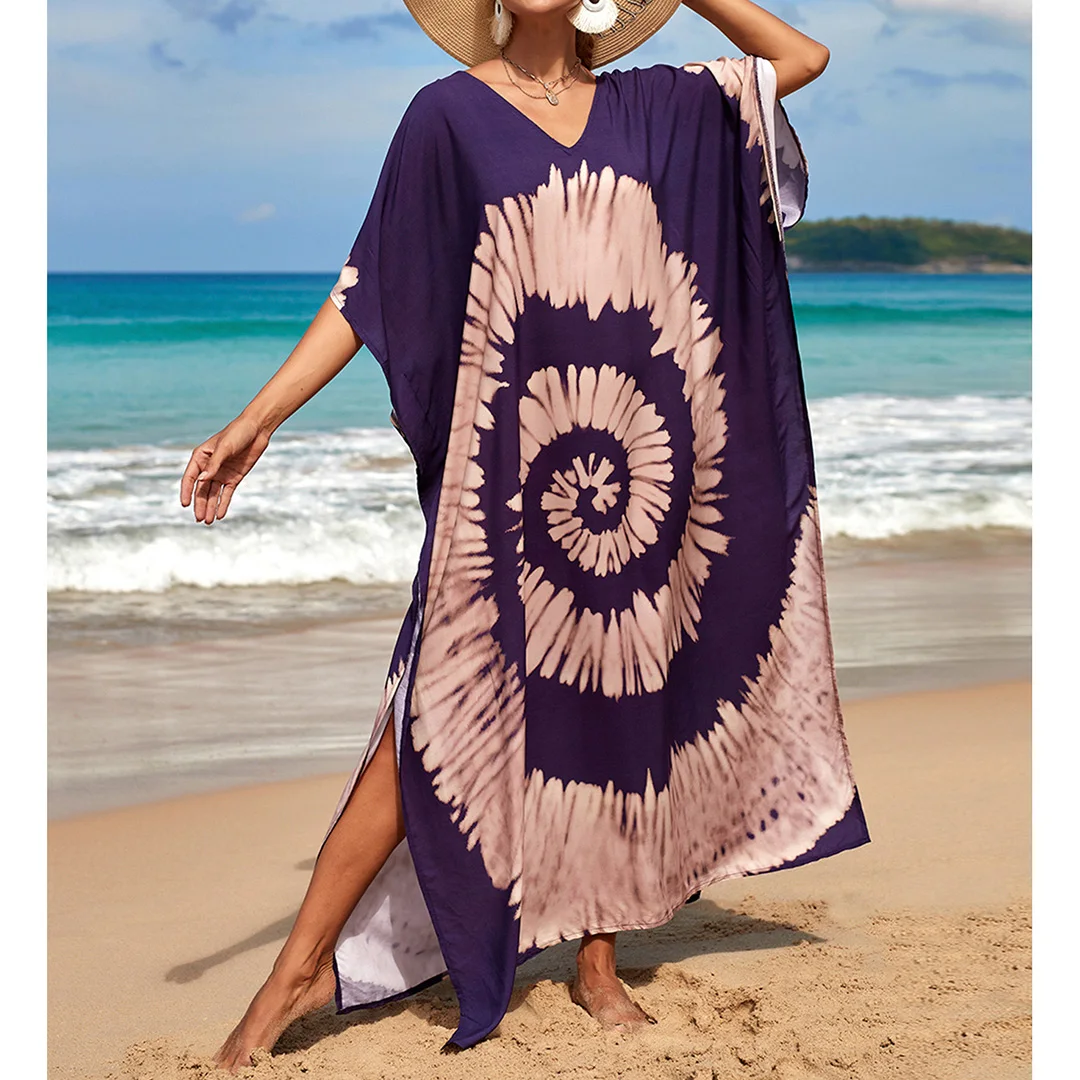 2026 Neues Buntes Kaftan-Tunika Strandkleid Strandmode Strandüberwurf Locker Sitzendes Maxikleid für Damen V4428 – Detail 18