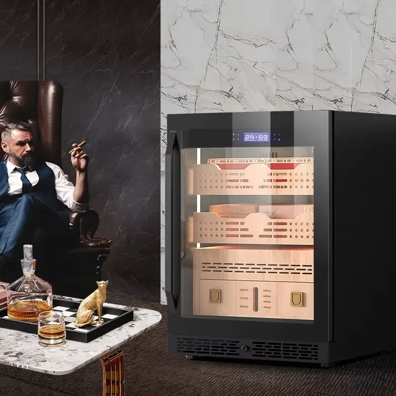 140L Electric Cigar Humidor Cabinet 300-500 Pcs Capacity Wood Glass Constant Temperature Humidity Control For Home Office Use