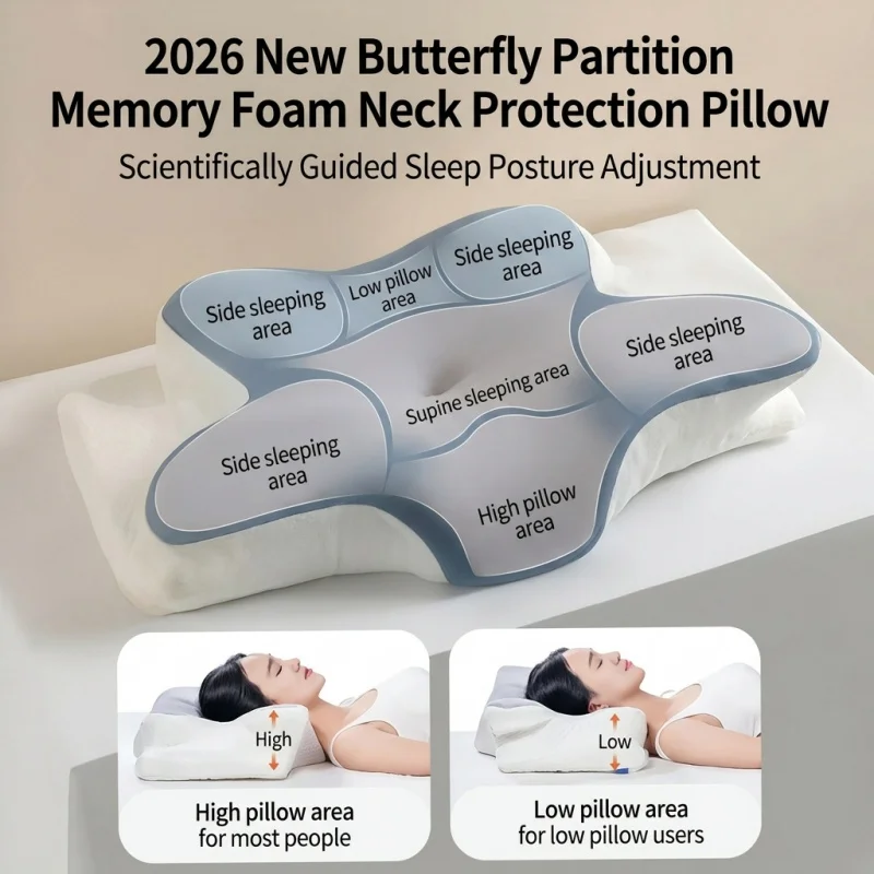 Special Shaped Butterfly Pillow Memory Cotton Sleep Pillow Horn Pillow Slow Rebound Neck Protection Comfort Drak Grey