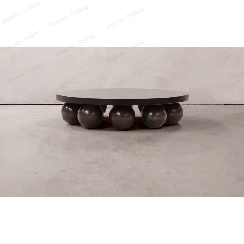 Medieval retro simple solid wood coffee table, oval coffee table French wabi-sabi wind, living room coffee table