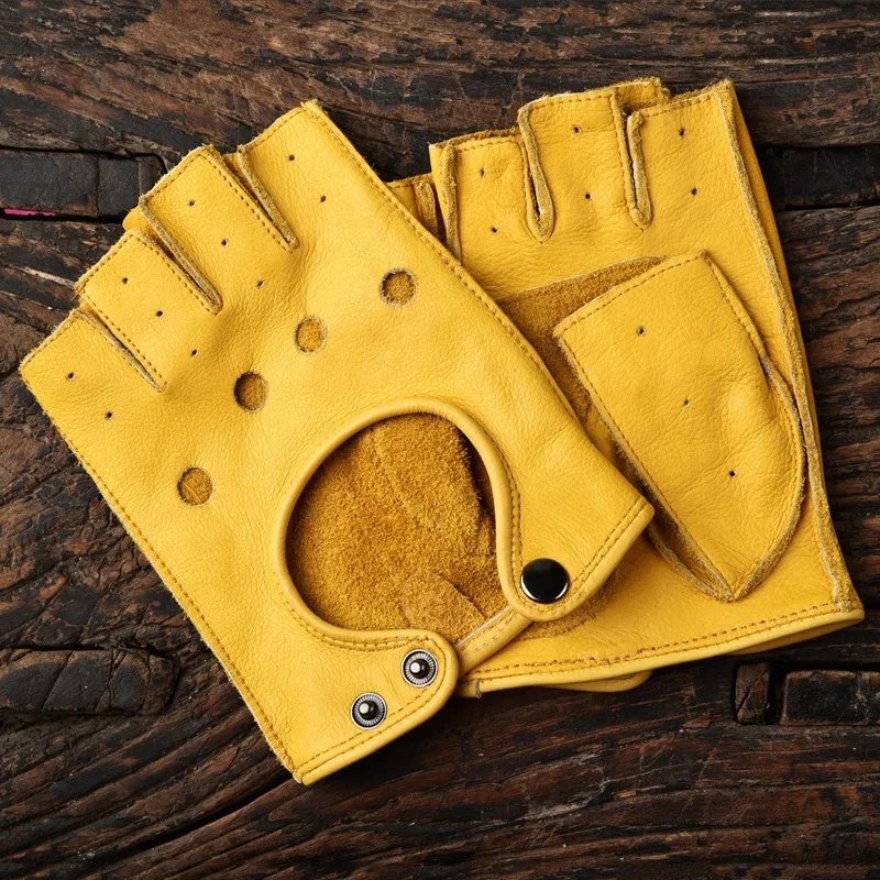 Imagem -01 - Luvas de Couro Genuíno com Metade do Dedo para a Equitação da Motocicleta Resistente ao Desgaste Respirável Retro ao ar Livre Fitness luvas de couro genuino com metade do dedo para a equitacao da motocicleta resistente ao desgaste respiravel retro ao ar livre fitness 01