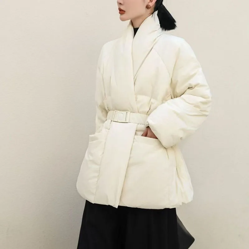 Frauen Parker 2025, Neue Mode, Hohe Qualität, Warme Winter Weiße Ente Unten Frauen Unten Jacke Einfarbig Gürtel Frauen Unten Jacke H603