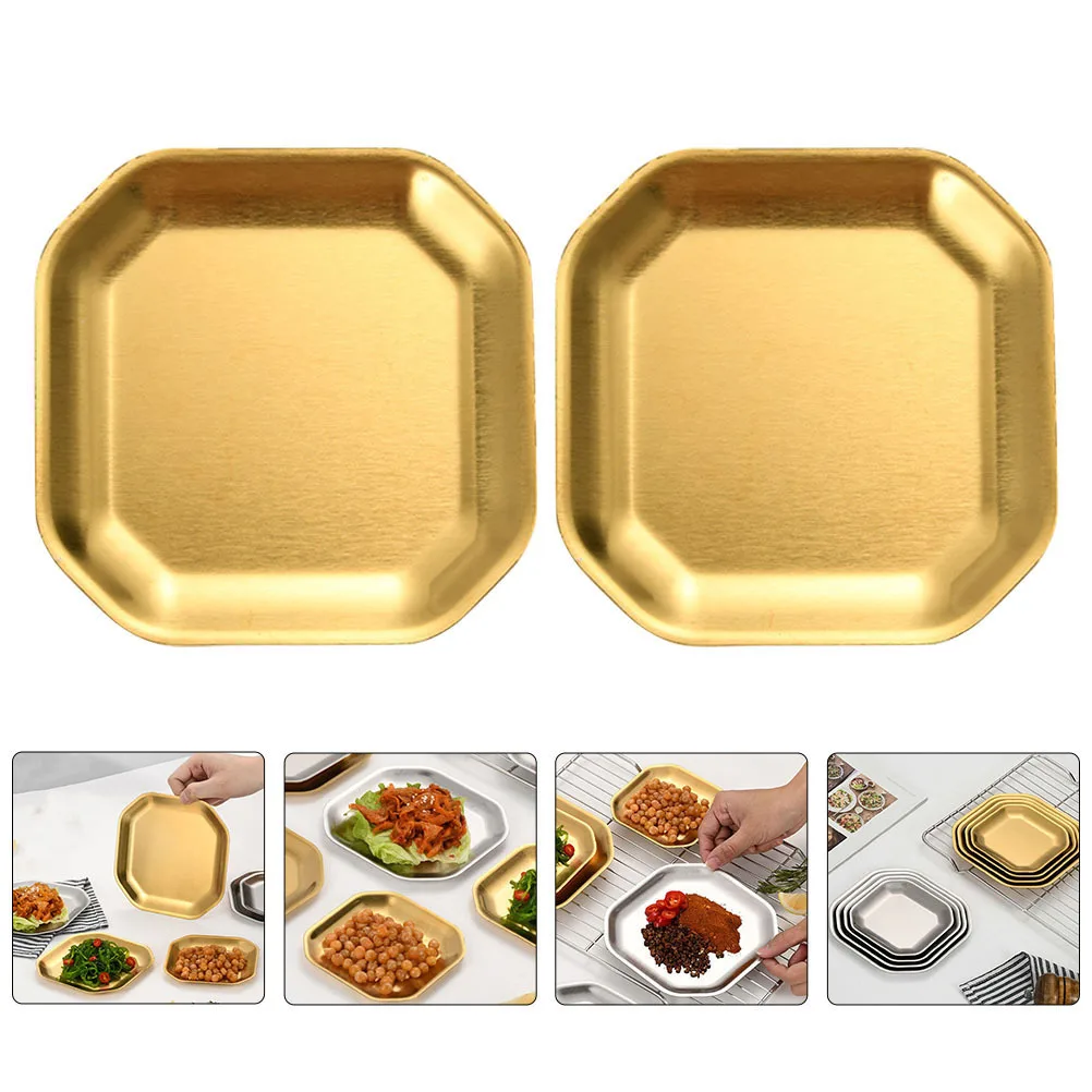 

2Pcs Octagonal Stainless Steel Plates Small Food Dish Snack Plate for Appetizer Serving Desserts Kitchen Use Dishes