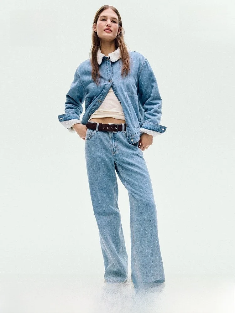 

High Waist Wide Leg Jeans Women's Summer New Style Casual Fit H&M Cotton Denim Pants High Waist Cotton 100% No Stretch