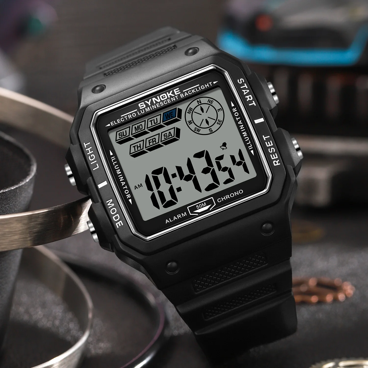 Outdoor Sport Digital Watch Retro Square Dial Easy to Read 5ATM Water Resistant Digital Watch for Men