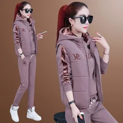 3Pcs Women's Clothing Sets Long Sleeve Veat+Tops+Pants Outfits 2024 Autumn Winter Casual Sportswear Female Fashion Streetwear