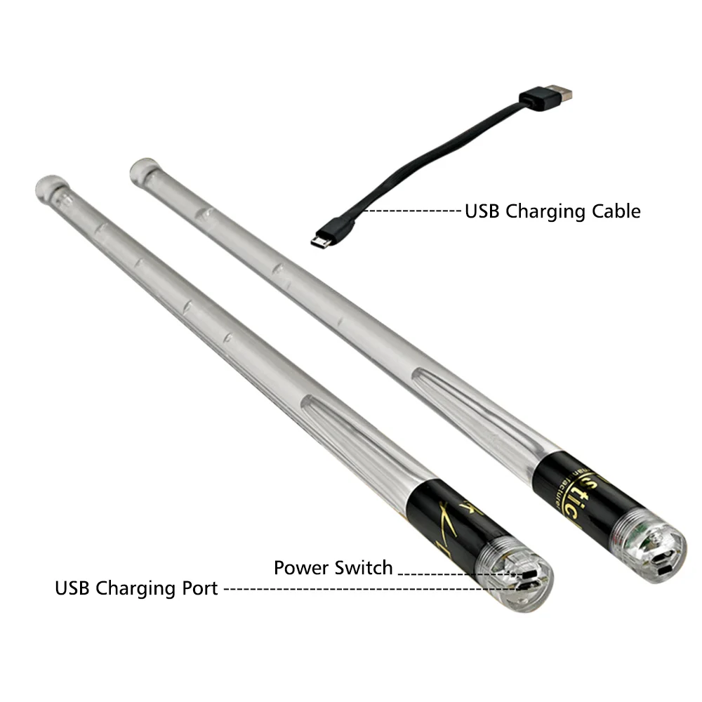 LED Light Up Drumsticks Jazz Drum Sticks 15 Gradient Colorful Lights USB Charging with ON/OFF Switch Drumstick Drum Set