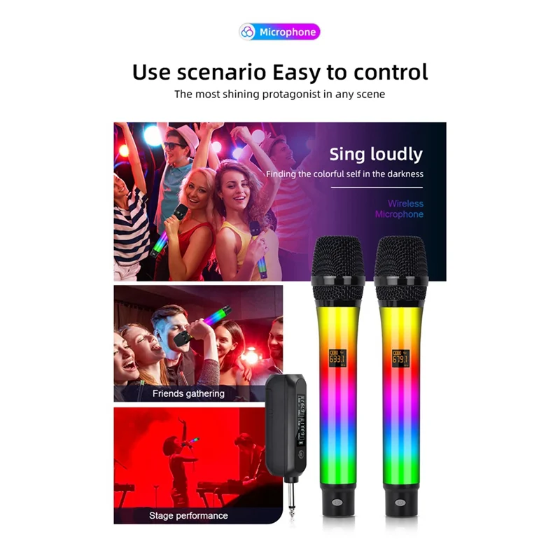 SQPP-2.4G ميكروفون لاسلكي RGB ميكروفون ديناميكي قابل لإعادة الشحن لواجتماعات عرض الكنيسة KTV المنزلية