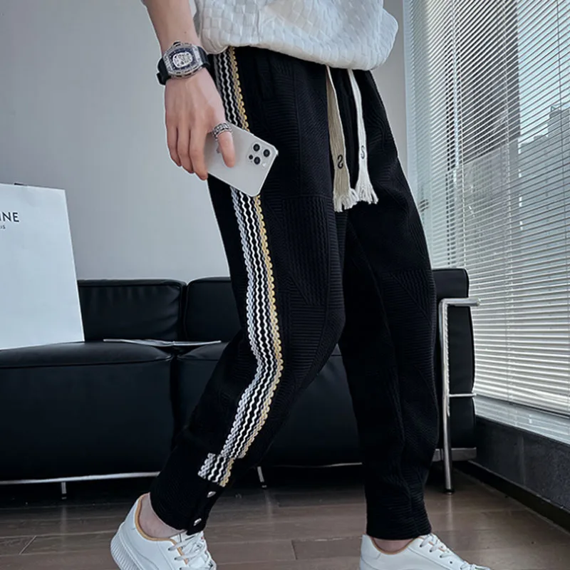 New Spring and Autumn Fashion Brand Splice Loose and Versatile Side Stripes Tie Feet Youth and Handsome Men's Casual Guard Pants