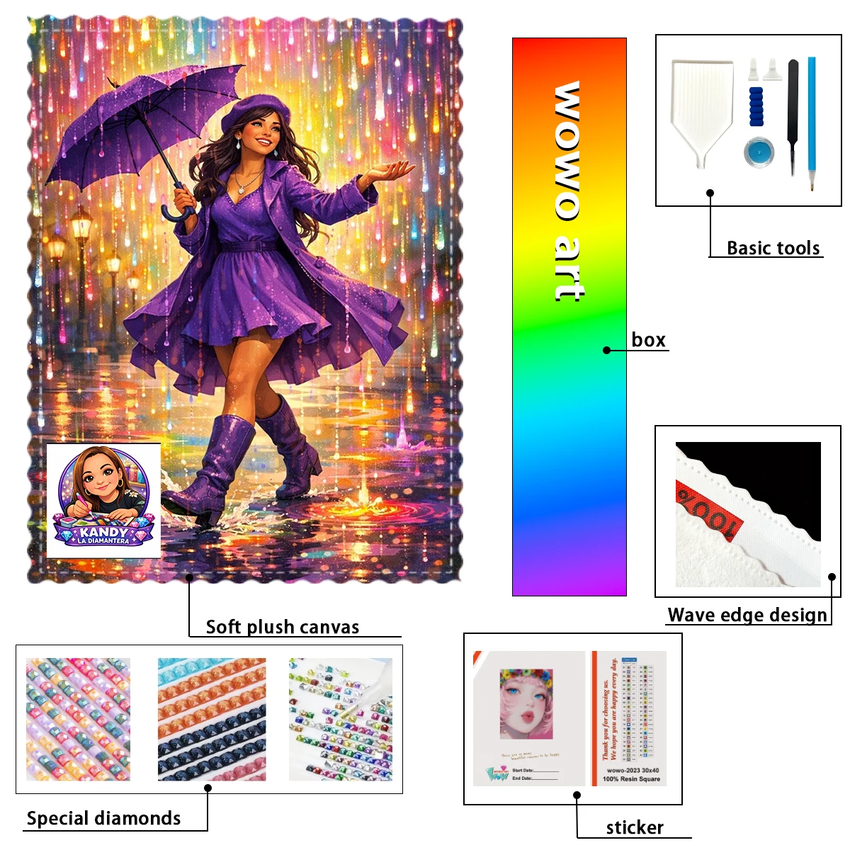 

【KANDY_ Diamond Art】Красочная девушка, танцующая с зонтом в руках, FD Rhinestone Perfect Resin Diamond