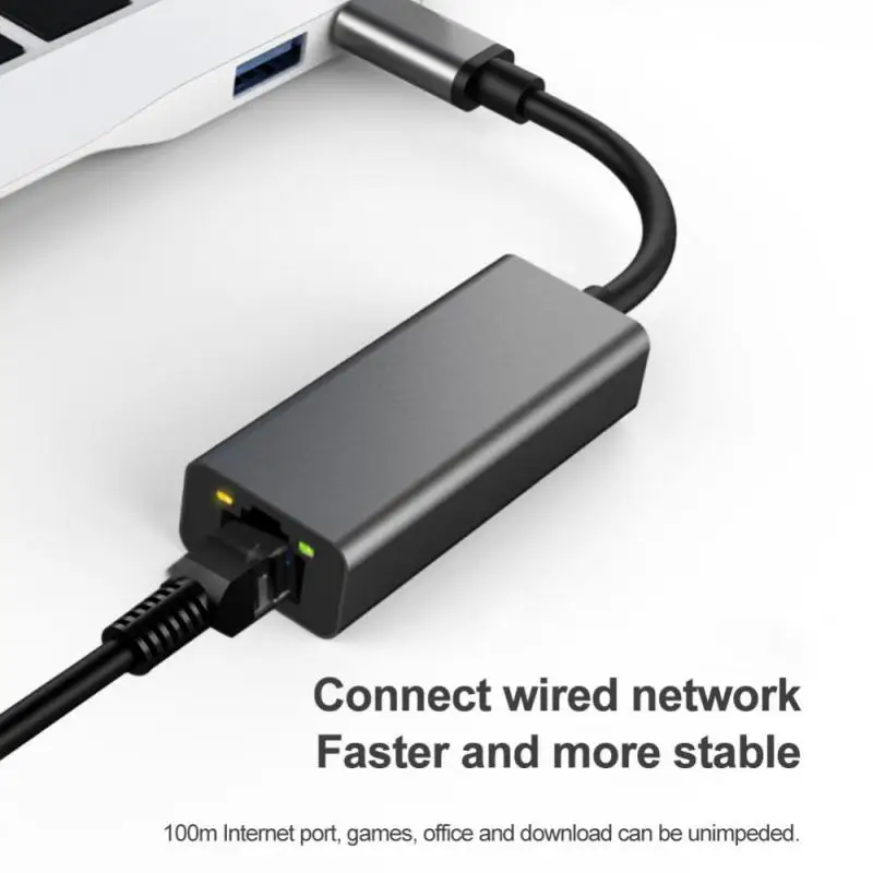 Usb Type-c إلى Rj45 10/100mbps Lan كابل الإنترنت 100 ميجابايت الألومنيوم Usb نوع C محول إيثرنت مستقر