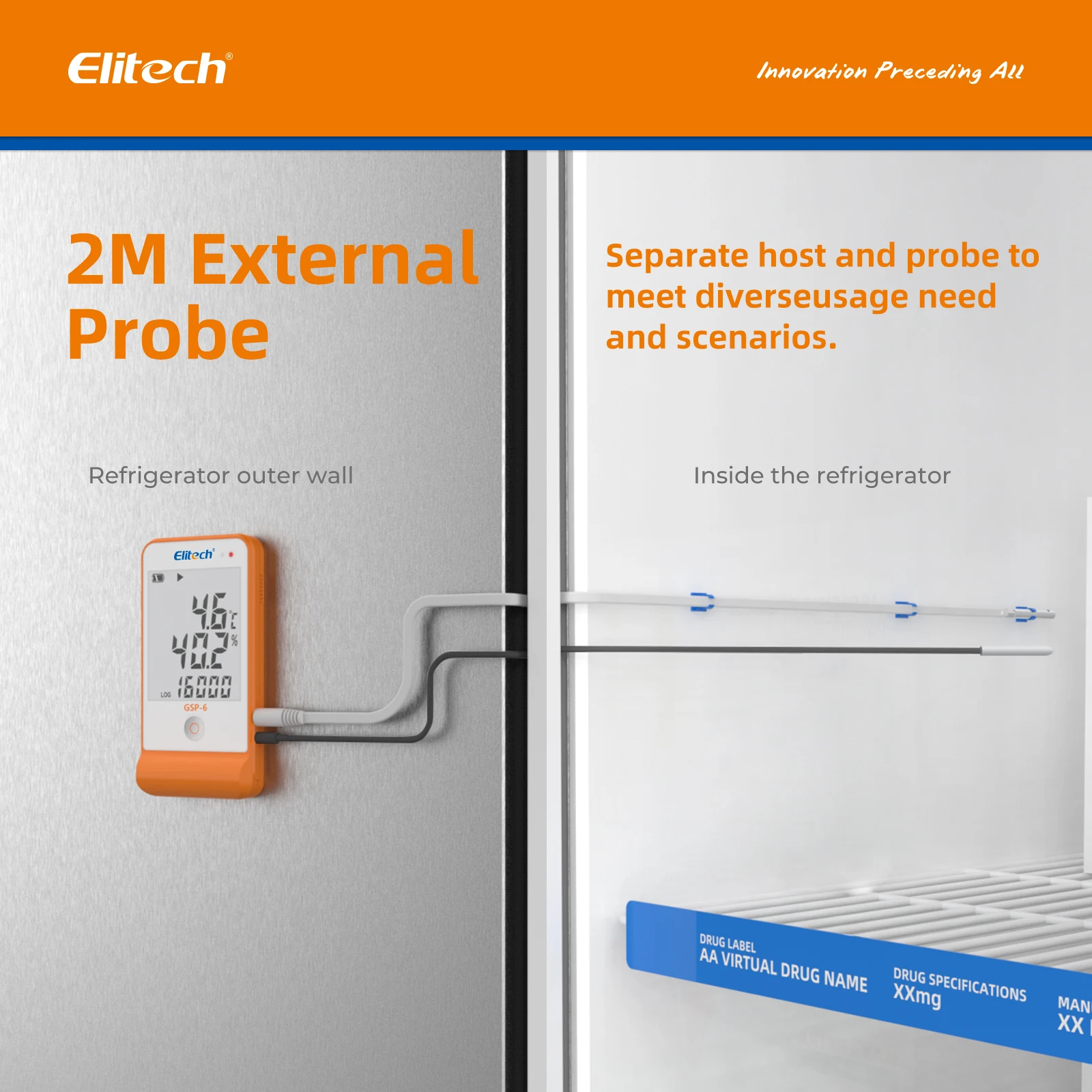Elitech-registrador de datos de temperatura y humedad de GSP-6, Monitor de temperatura de vacuna, cadena de frío de refrigeración de 16000 puntos
