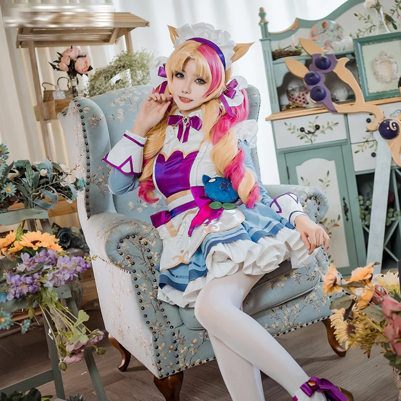 Hot game LOL cos Gwen New cosplay coffee sweetheart Lively and cute lolita maid outfit costume women cake dress H