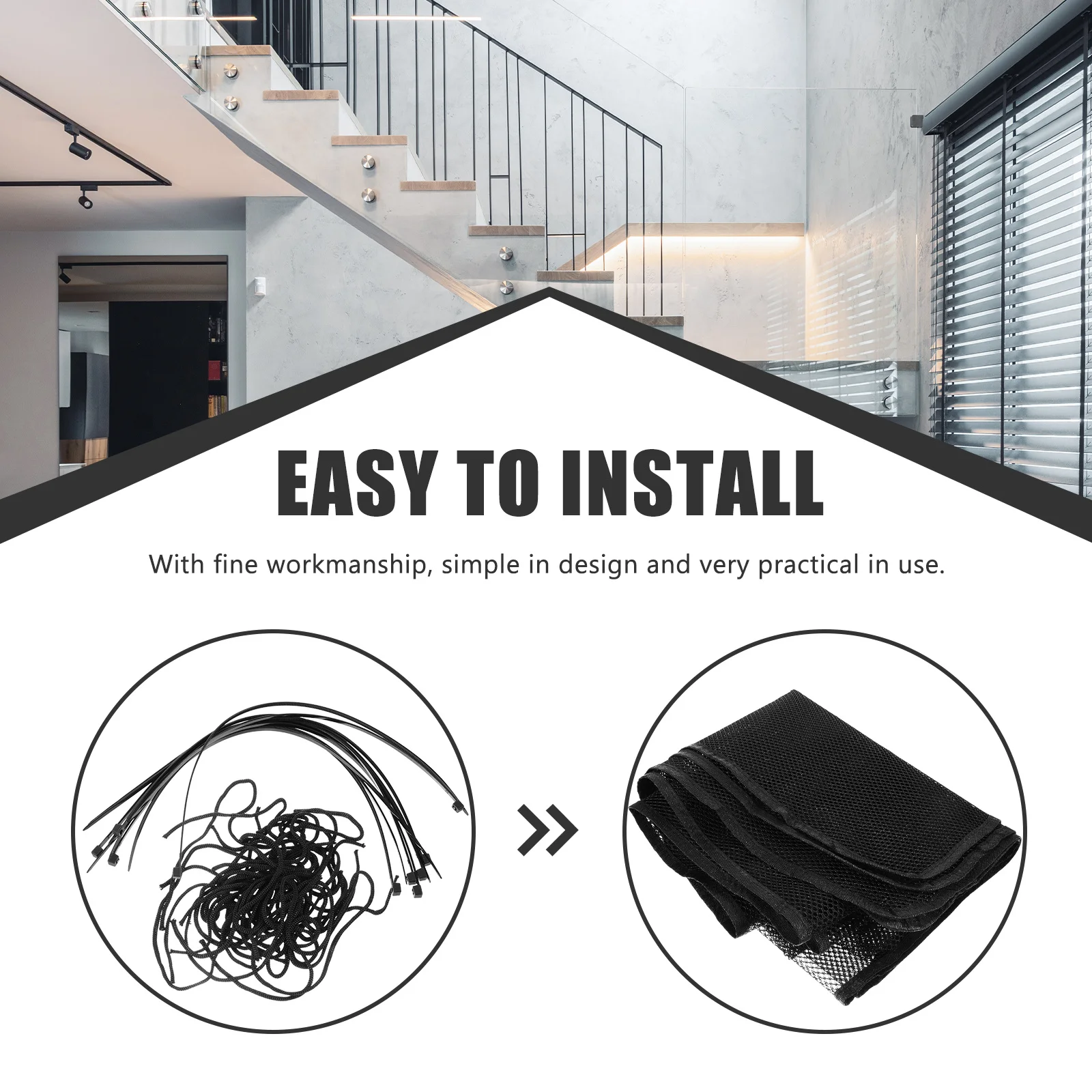 1 مجموعة شبكة أمان للدرج 2x0.9 متر واقي درابزين عالي التحمل للأطفال الحيوانات الأليفة حاجز درابزين شبكي شرفة سطح المدخل تدقيق الطفل #6