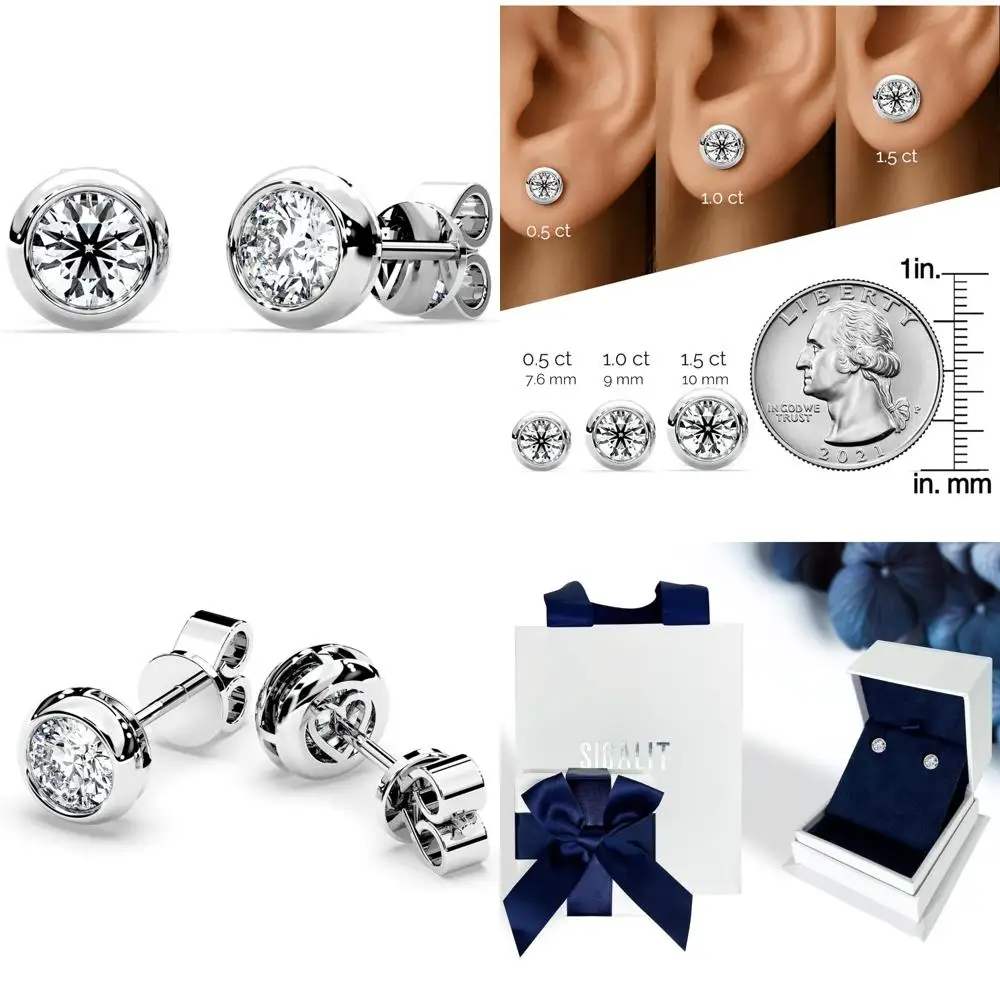 طقم إطار من الفضة الإسترليني أقراط ألماس مويسانيتي - هدية نسائية للزوجة أو الصديقة أو الأم أو الابنة #1