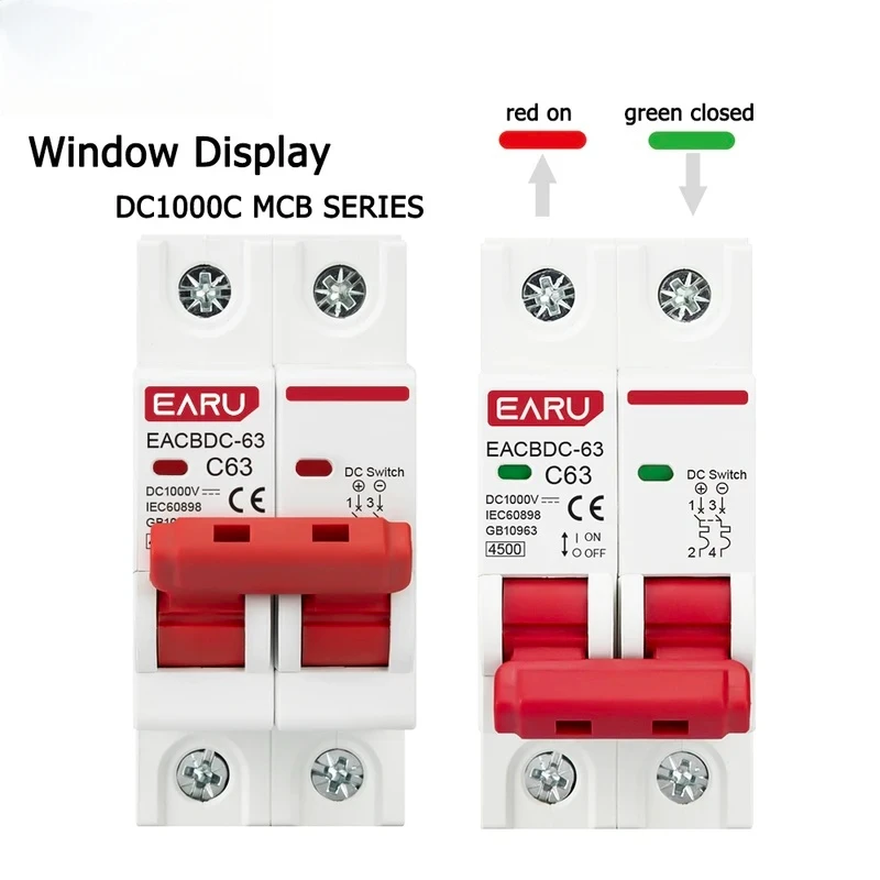 DC 1000V Solar Mini Circuit Breaker Overload Protection Switch 6A/10A/16A/20A/25A/32A/40A/50A/63A 2P DC1000V Photovoltaic MCB PV